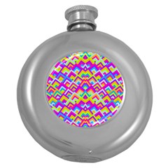 Colorful Trendy Chic Modern Chevron Pattern Round Hip Flask (5 Oz) by GardenOfOphir