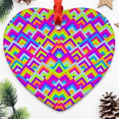 Colorful Trendy Chic Modern Chevron Pattern Heart Ornament (2 Sides) by GardenOfOphir