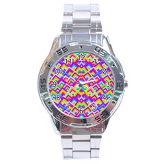 Colorful Trendy Chic Modern Chevron Pattern Stainless Steel Men s Watch by GardenOfOphir