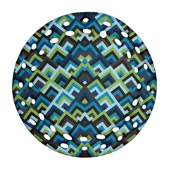 Trendy Chic Modern Chevron Pattern Round Filigree Ornament (2side)