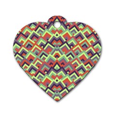 Trendy Chic Modern Chevron Pattern Dog Tag Heart (two Sides) by GardenOfOphir