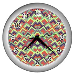 Trendy Chic Modern Chevron Pattern Wall Clocks (silver)  by GardenOfOphir