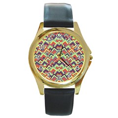 Trendy Chic Modern Chevron Pattern Round Gold Metal Watches