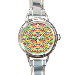 Trendy Chic Modern Chevron Pattern Round Italian Charm Watches by GardenOfOphir