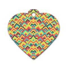 Trendy Chic Modern Chevron Pattern Dog Tag Heart (two Sides) by GardenOfOphir