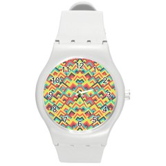 Trendy Chic Modern Chevron Pattern Round Plastic Sport Watch (m) by GardenOfOphir