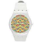 Trendy Chic Modern Chevron Pattern Round Plastic Sport Watch (M) Front