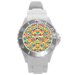 Trendy Chic Modern Chevron Pattern Round Plastic Sport Watch (l)