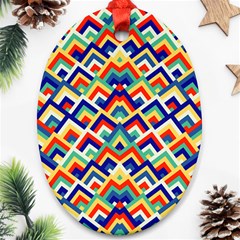 Trendy Chic Modern Chevron Pattern Oval Ornament (two Sides) by GardenOfOphir