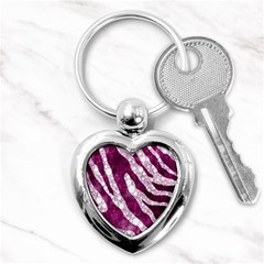 Purple Zebra Print Bling Pattern  Key Chains (heart)  by OCDesignss