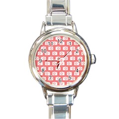 Modern Chic Vector Camera Illustration Pattern Round Italian Charm Watches by GardenOfOphir