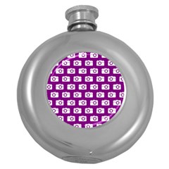 Modern Chic Vector Camera Illustration Pattern Round Hip Flask (5 Oz)