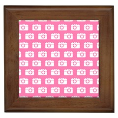 Pink Modern Chic Vector Camera Illustration Pattern Framed Tiles by GardenOfOphir