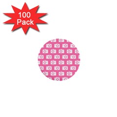 Pink Modern Chic Vector Camera Illustration Pattern 1  Mini Buttons (100 Pack) 