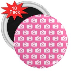 Pink Modern Chic Vector Camera Illustration Pattern 3  Magnets (10 Pack)  by GardenOfOphir