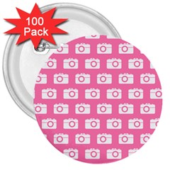 Pink Modern Chic Vector Camera Illustration Pattern 3  Buttons (100 Pack)  by GardenOfOphir