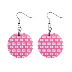 Pink Modern Chic Vector Camera Illustration Pattern Mini Button Earrings