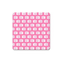 Pink Modern Chic Vector Camera Illustration Pattern Square Magnet by GardenOfOphir