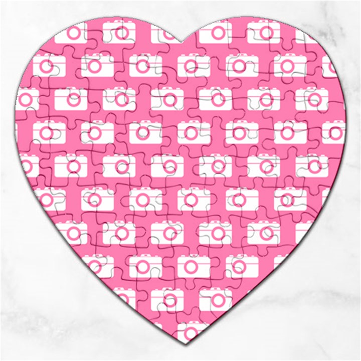 Pink Modern Chic Vector Camera Illustration Pattern Jigsaw Puzzle (Heart)