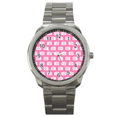 Pink Modern Chic Vector Camera Illustration Pattern Sport Metal Watches