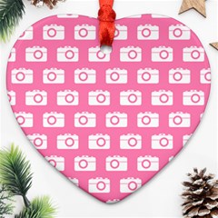 Pink Modern Chic Vector Camera Illustration Pattern Heart Ornament (2 Sides)