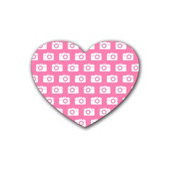 Pink Modern Chic Vector Camera Illustration Pattern Rubber Coaster (heart)  by GardenOfOphir