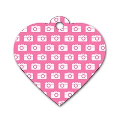 Pink Modern Chic Vector Camera Illustration Pattern Dog Tag Heart (one Side)