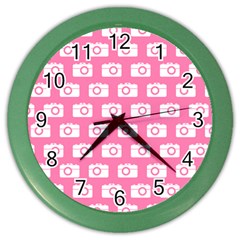 Pink Modern Chic Vector Camera Illustration Pattern Color Wall Clocks by GardenOfOphir