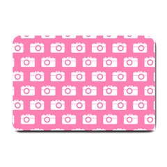 Pink Modern Chic Vector Camera Illustration Pattern Small Doormat  by GardenOfOphir