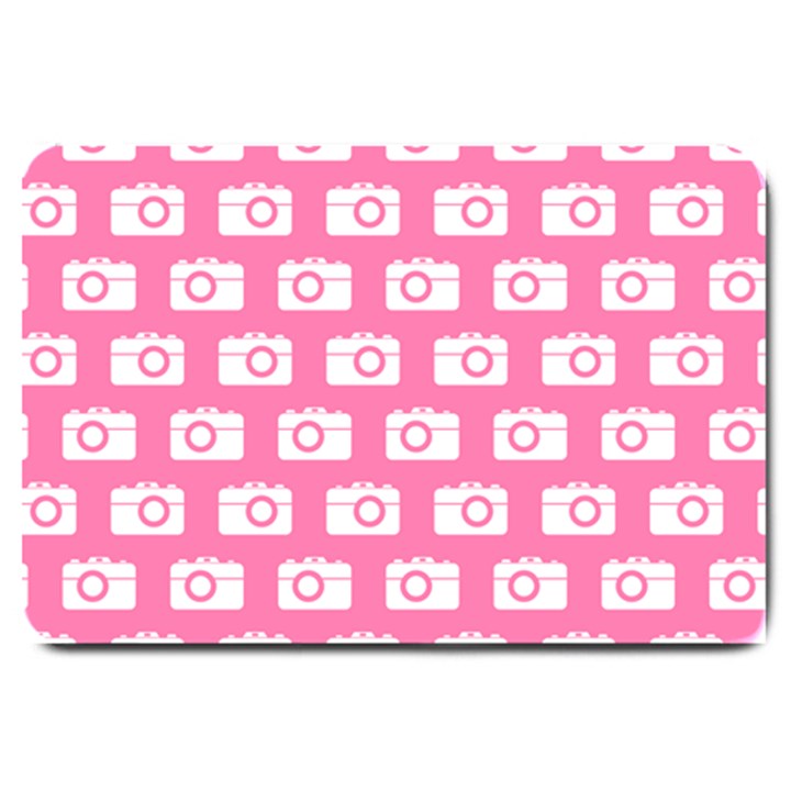 Pink Modern Chic Vector Camera Illustration Pattern Large Doormat 