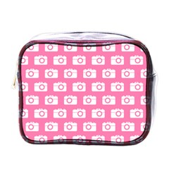 Pink Modern Chic Vector Camera Illustration Pattern Mini Toiletries Bags by GardenOfOphir