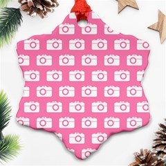 Pink Modern Chic Vector Camera Illustration Pattern Snowflake Ornament (2-side) by GardenOfOphir