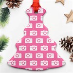 Pink Modern Chic Vector Camera Illustration Pattern Christmas Tree Ornament (2 Sides) Front