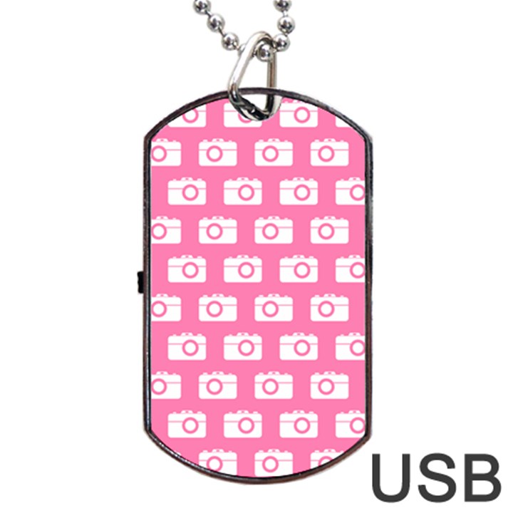 Pink Modern Chic Vector Camera Illustration Pattern Dog Tag USB Flash (Two Sides) 