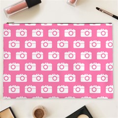 Pink Modern Chic Vector Camera Illustration Pattern Cosmetic Bag (xxl) 