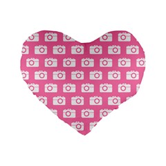 Pink Modern Chic Vector Camera Illustration Pattern Standard 16  Premium Flano Heart Shape Cushions