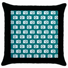 Modern Chic Vector Camera Illustration Pattern Throw Pillow Cases (black)