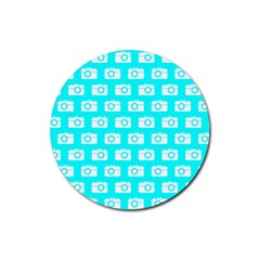 Modern Chic Vector Camera Illustration Pattern Rubber Round Coaster (4 Pack)  by GardenOfOphir