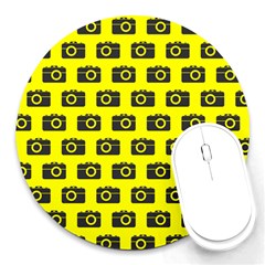 Modern Chic Vector Camera Illustration Pattern Round Mousepads by GardenOfOphir