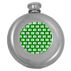 Modern Chic Vector Camera Illustration Pattern Round Hip Flask (5 Oz) by GardenOfOphir