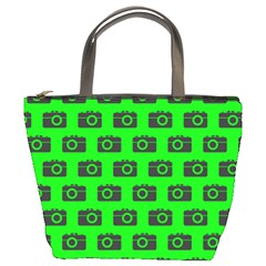 Modern Chic Vector Camera Illustration Pattern Bucket Bags by GardenOfOphir