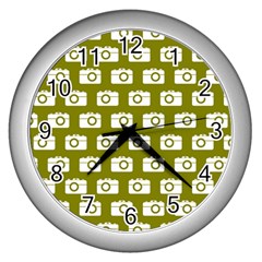 Modern Chic Vector Camera Illustration Pattern Wall Clocks (silver)  by GardenOfOphir