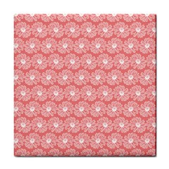 Coral Pink Gerbera Daisy Vector Tile Pattern Tile Coasters by GardenOfOphir