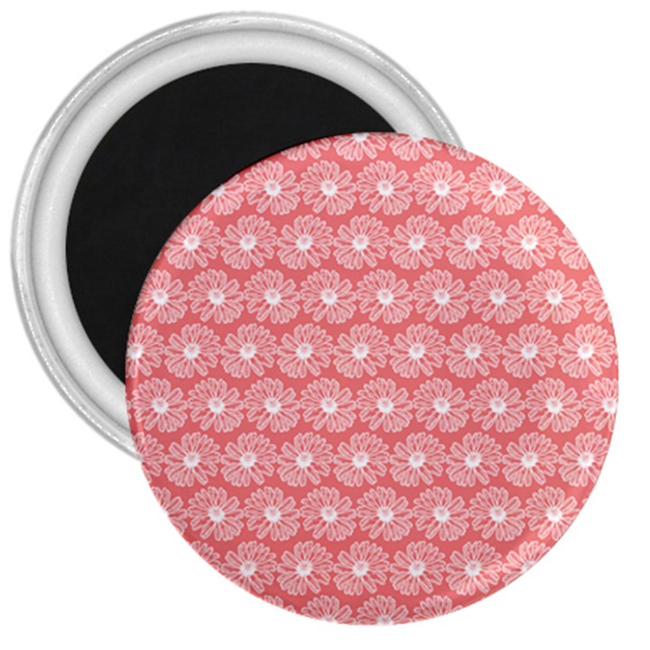 Coral Pink Gerbera Daisy Vector Tile Pattern 3  Magnets