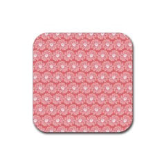 Coral Pink Gerbera Daisy Vector Tile Pattern Rubber Coaster (square)  by GardenOfOphir