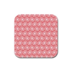 Coral Pink Gerbera Daisy Vector Tile Pattern Rubber Square Coaster (4 Pack)  by GardenOfOphir