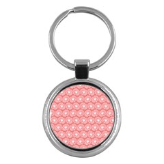 Coral Pink Gerbera Daisy Vector Tile Pattern Key Chains (round)  by GardenOfOphir