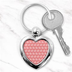 Coral Pink Gerbera Daisy Vector Tile Pattern Key Chains (heart)  by GardenOfOphir