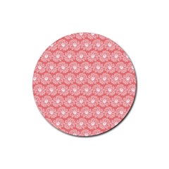 Coral Pink Gerbera Daisy Vector Tile Pattern Rubber Coaster (round)  by GardenOfOphir