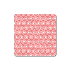 Coral Pink Gerbera Daisy Vector Tile Pattern Square Magnet by GardenOfOphir